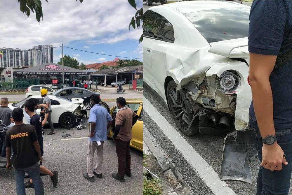 GT-R ini turut mengalami kerosakan di bahagian belakang setelah dirempuh Myvi.