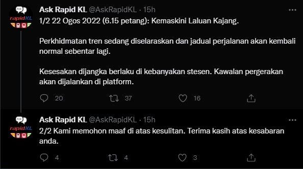 mrt kajang line disruption august 2022