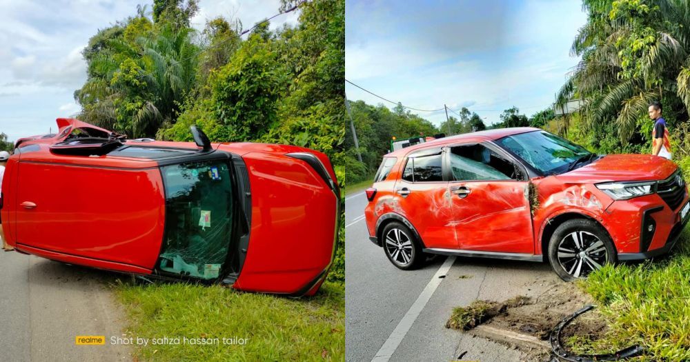 Perodua Ativa,kemalangan,terbalik.tin milo,crumple zone
