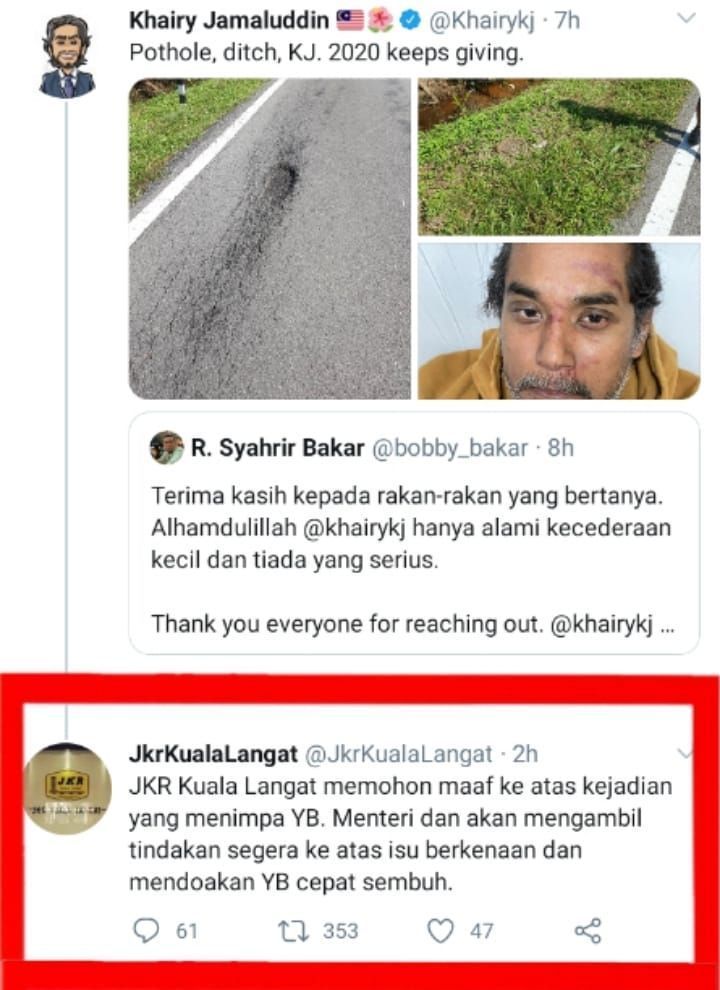 KJ,Khairy Jamaludin,basikal,pot hole