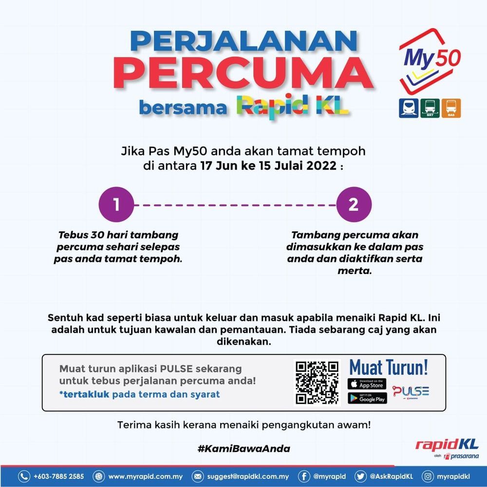 my50 rapid kl,tambang percuma 30 hari