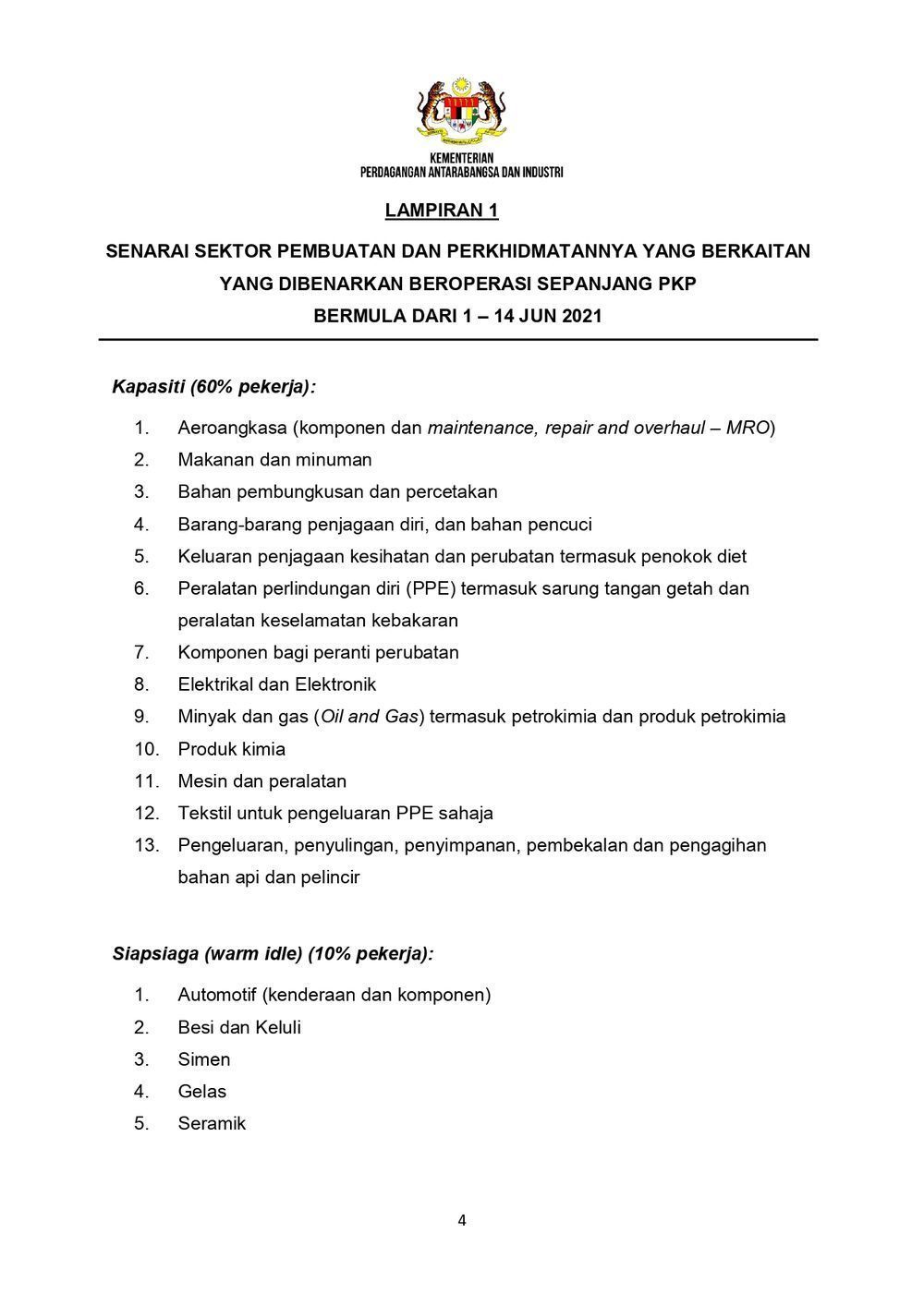 Sektor ekonomi yang dibenarkan beroperasi semasa lockdown