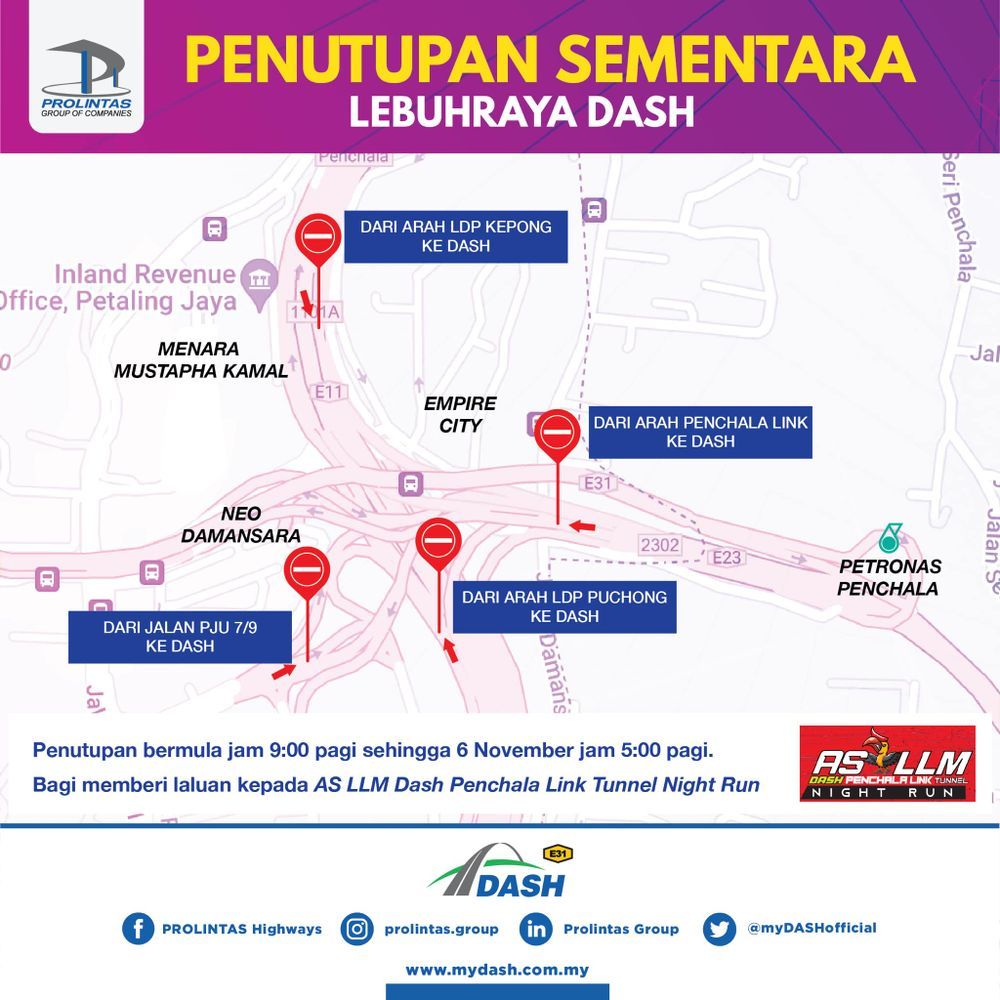 DASH highway closure November 2022
