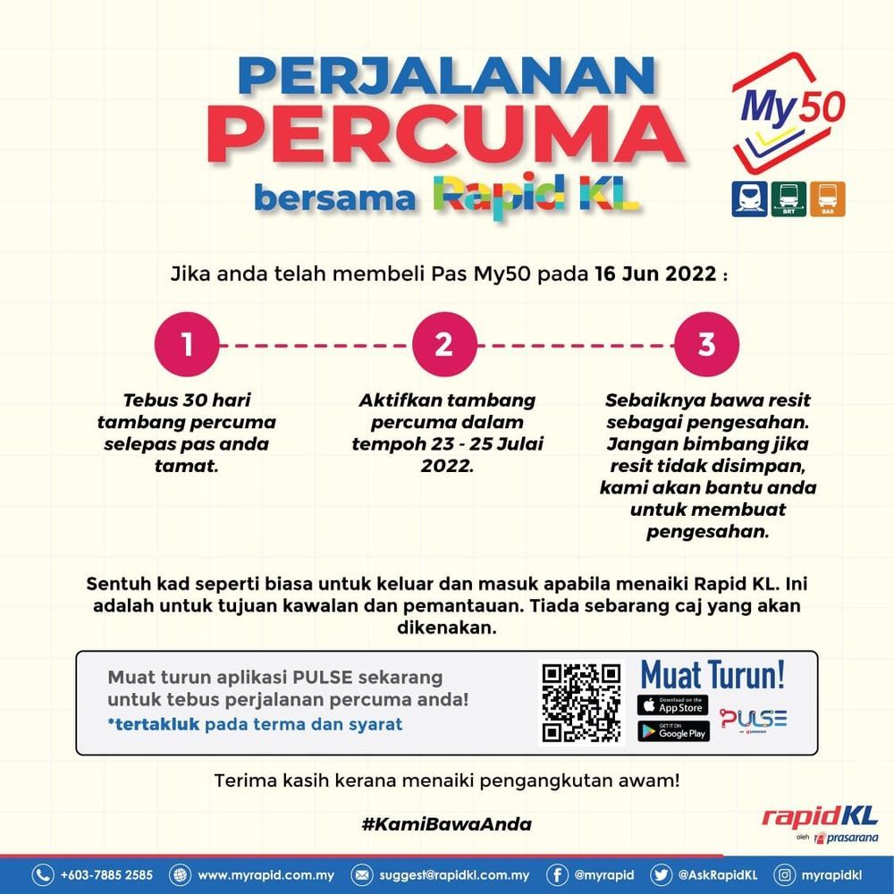 perjalanan percuma rapid kl,my50