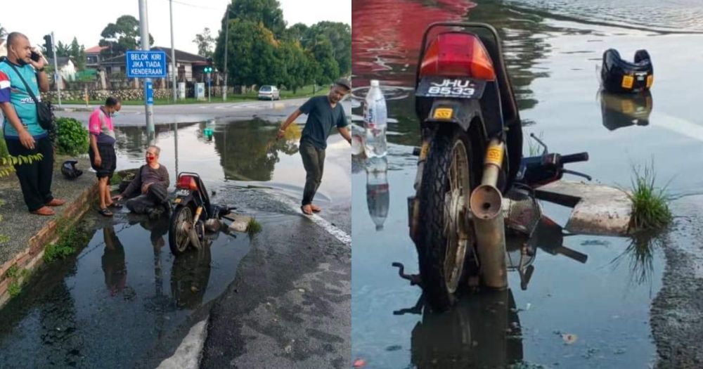 longkang tersbumbat,kemalangan,motosikal