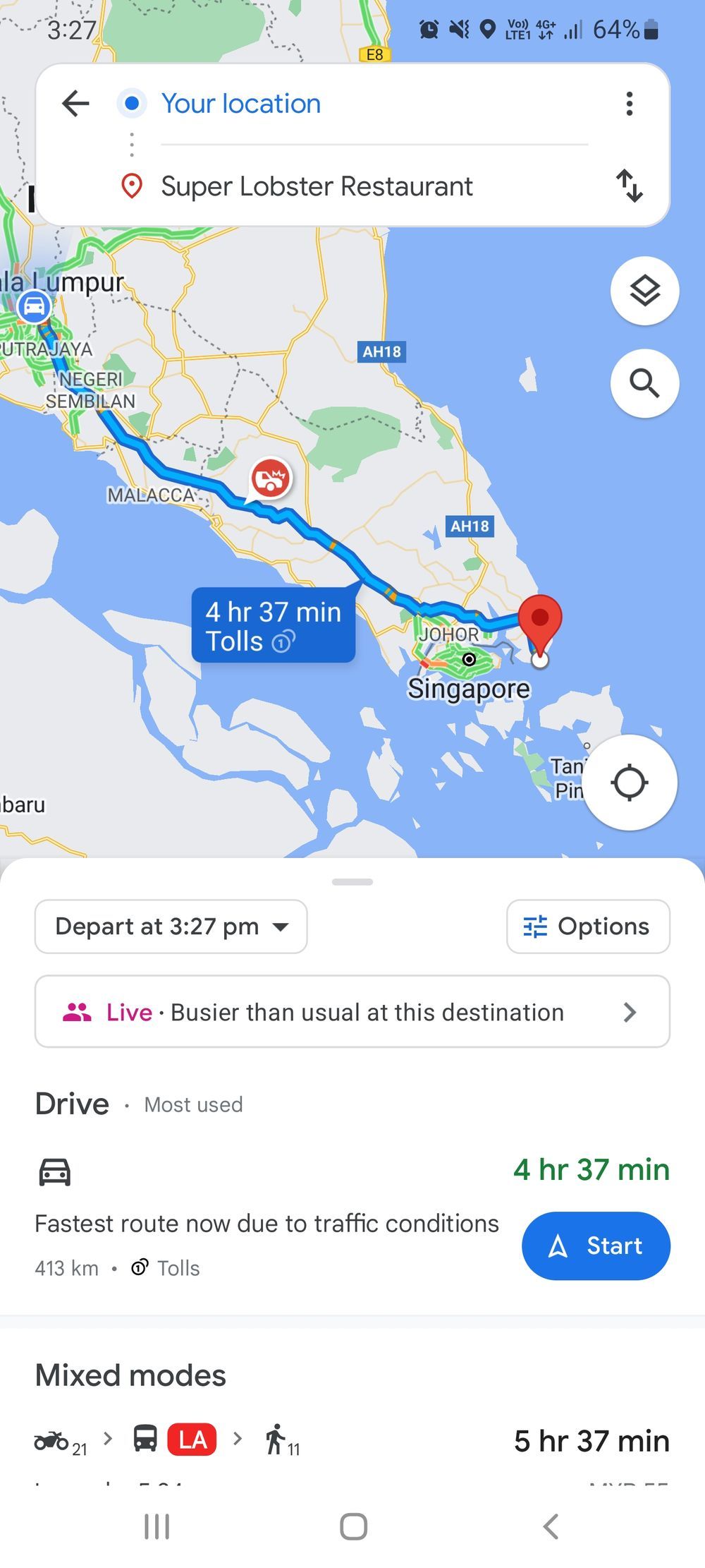 Google Maps navigation in Kuala Lumpur