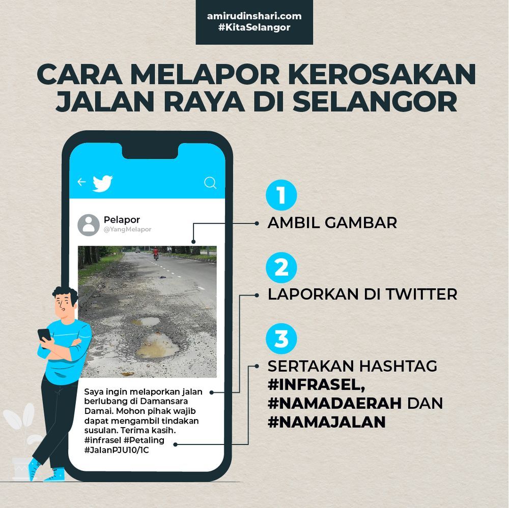 kerosakan jalan raya di selangor,infrasel,twitter