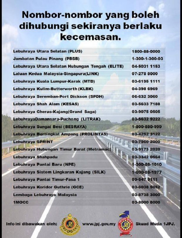 Jpj Provides Official Numbers To Call In Case Of A Highway Emergency Insights Carlist My