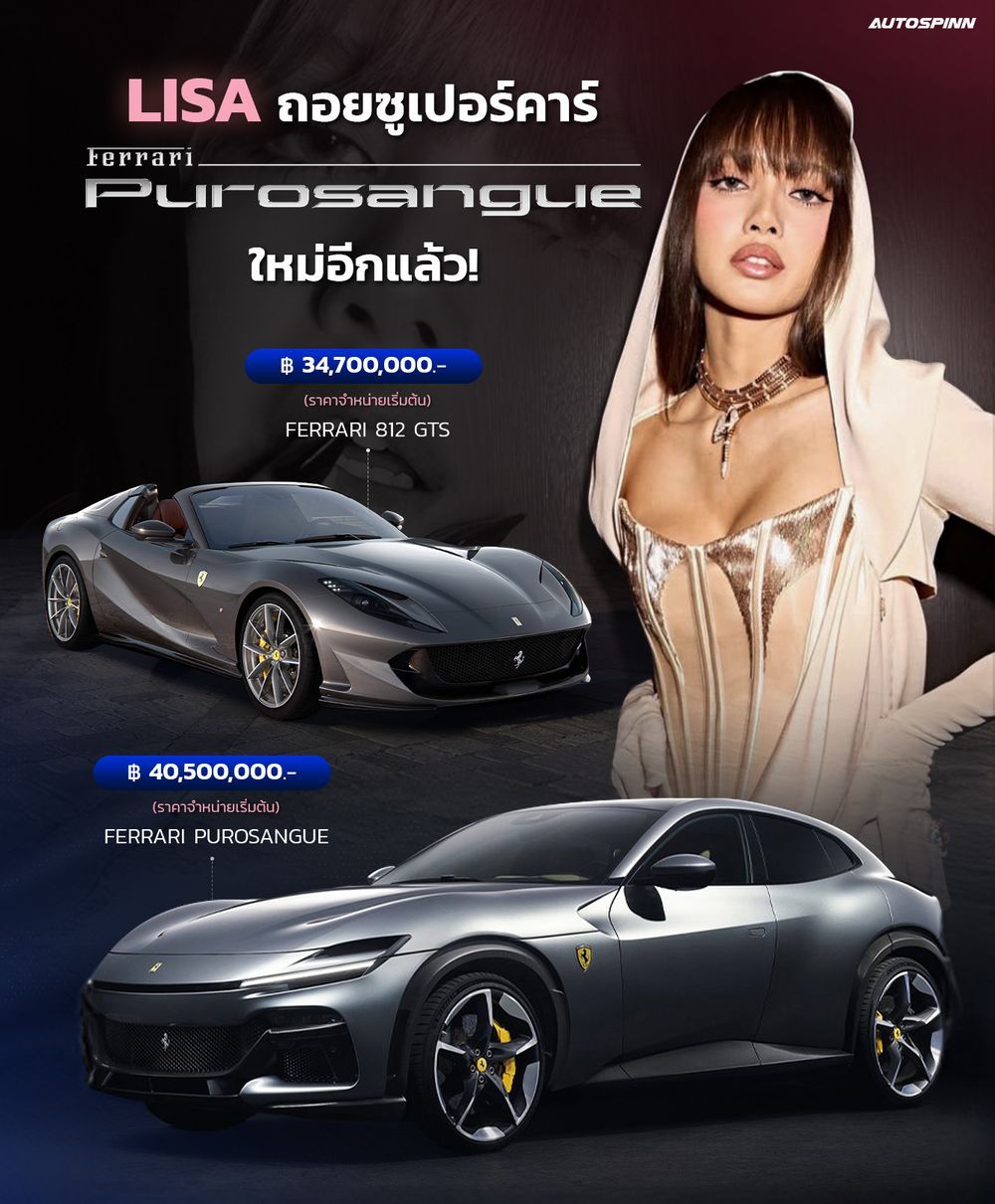 LISA ถอยซูเปอร์คาร์ Ferrari Purosangue ใหม่อีกแล้ว