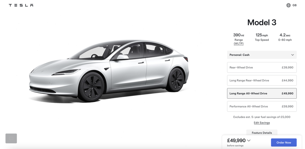 Tesla Model 3 Long Range Rear-Wheel Drive