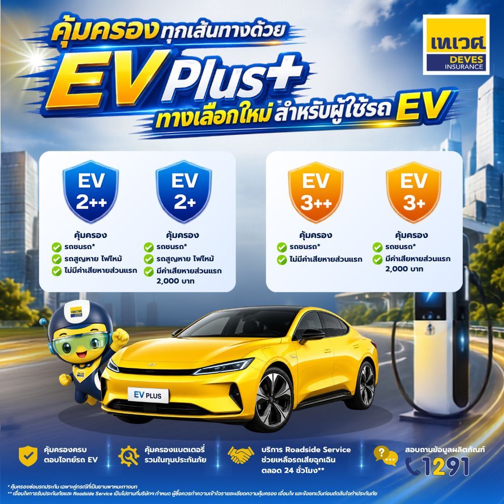 ประกันภัยรถยนต์ไฟฟ้า EV Plus