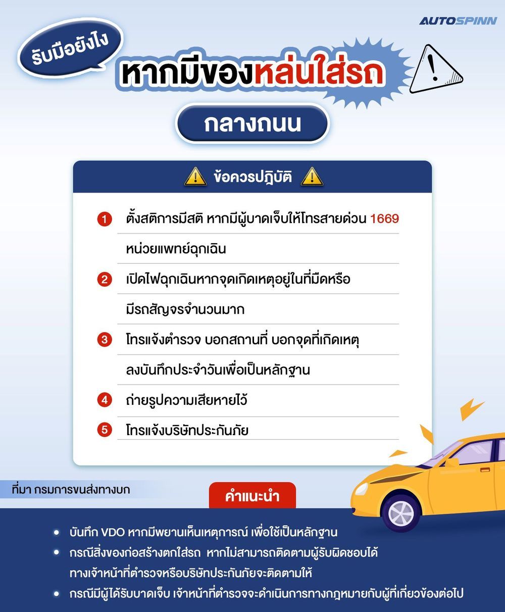 รับมือยังไง หากมีของหล่นใส่รถกลางถนน