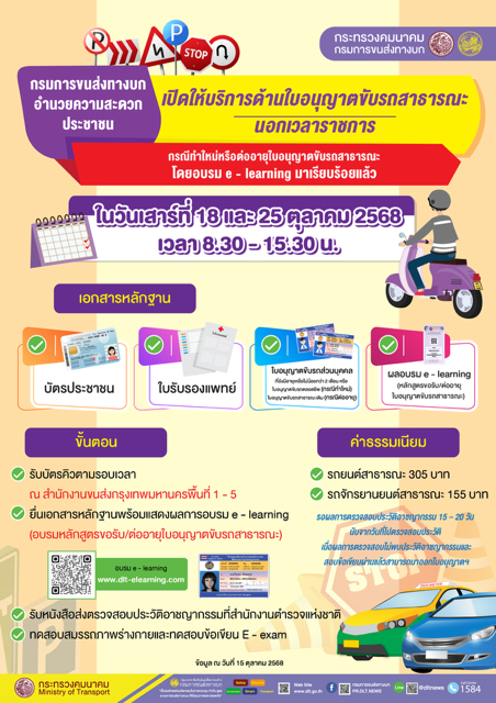 ขนส่ง เปิดบริการทำใบอนุญาตขับรถสาธารณะนอกเวลาราชการ กราฟิก