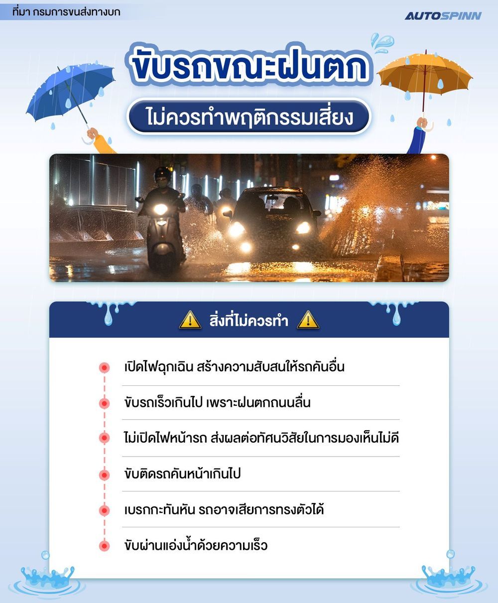 ขับรถขณะฝนตก ไม่ควรทำพฤติกรรมเสี่ยง