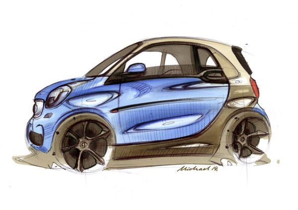 ยลโฉมภาพสเก็ตช์ 2015 Smart ForTwo ฝากระโปรงหน้ายาวขึ้น