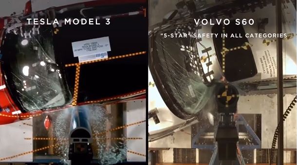 Tesla คุยโว Model 3 ปลอดภัยกว่า Volvo S60