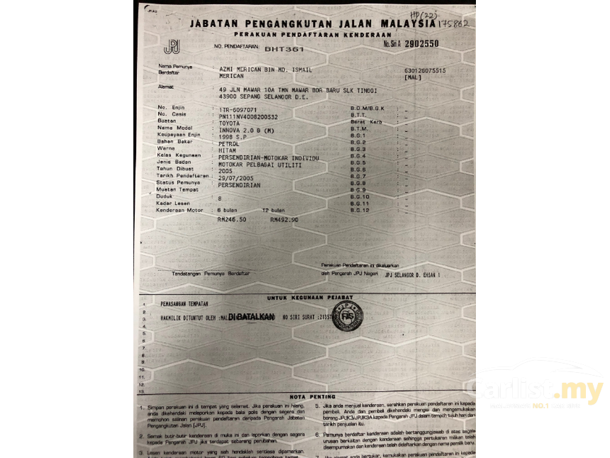 Toyota Innova 2005 G 2.0 in Selangor Manual MPV Black for 