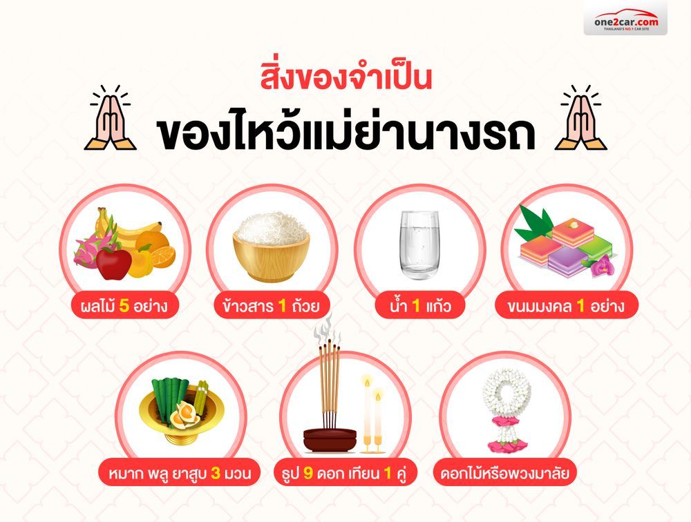 ของไหว้แม่ย่านางรถ ต้องใช้อะไรบ้าง ผลไม้กี่อย่าง ธูปกี่ดอก